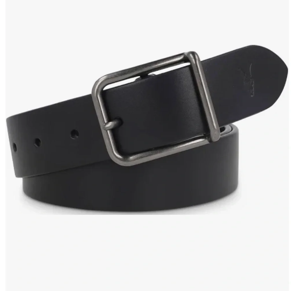 ALL SAINTS NWT Men’s Black 35 mm Flat Strap Square Buckle Leather Belt Size 42